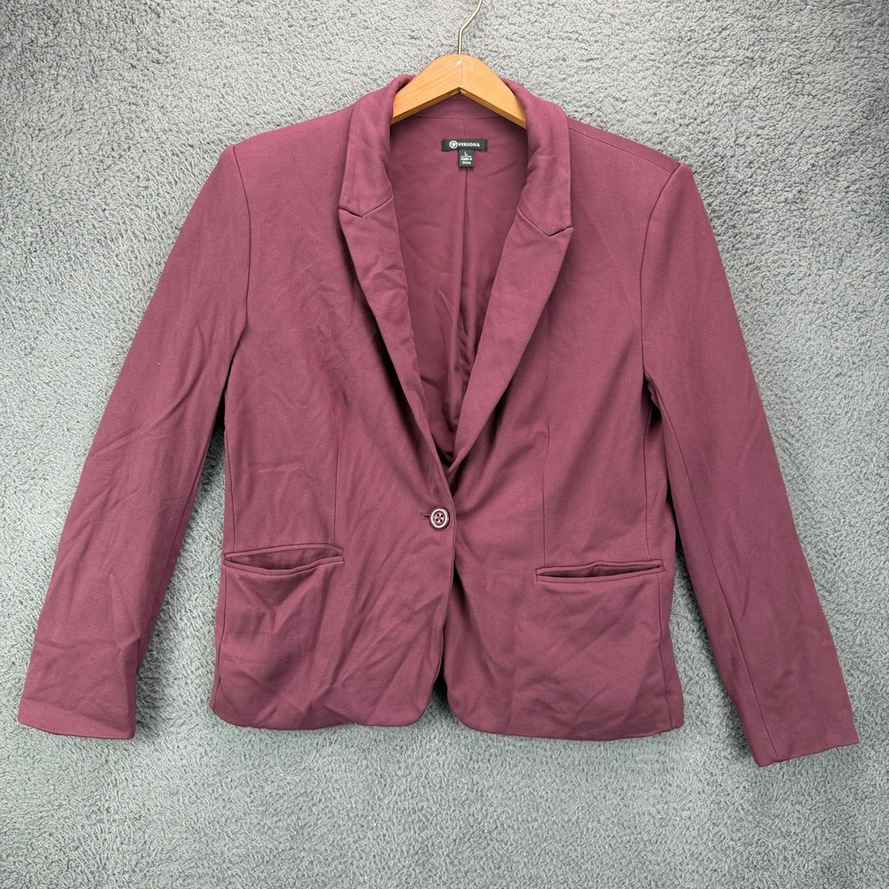 Versona Womens Large Burgundy Single Button Stretch Knit Blazer Jacket‎ Maroon